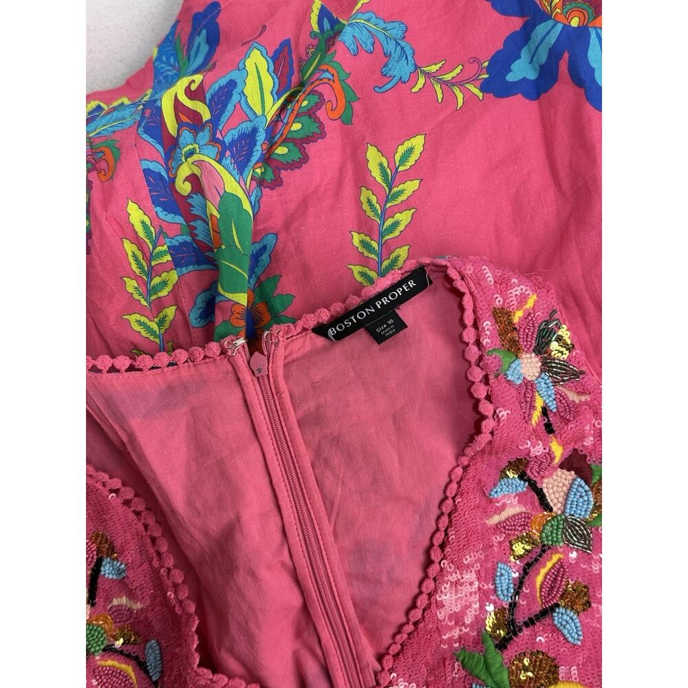 Boston Proper St Tropez tropical Beaded embellished V-neck Dress Size 10 - Picture 6 of 10